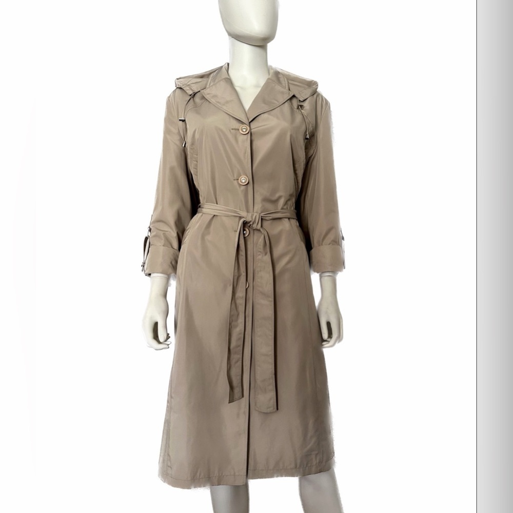 WOMEN PLUS SIZE TRENCH COAT HOODED BELTED COAT LINED COLLARED SINGLE-BREASTED - Picture 13 of 13